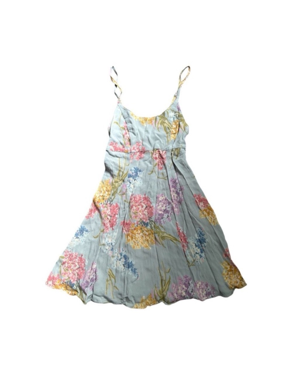 Vintage Y2K Betsey Johnson Blue Hydrangea Floral Spaghetti Strap mini Dress